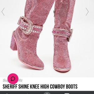 Sugar Thrillz Sheriff Shine Knee High Cowboy Boots-Pink